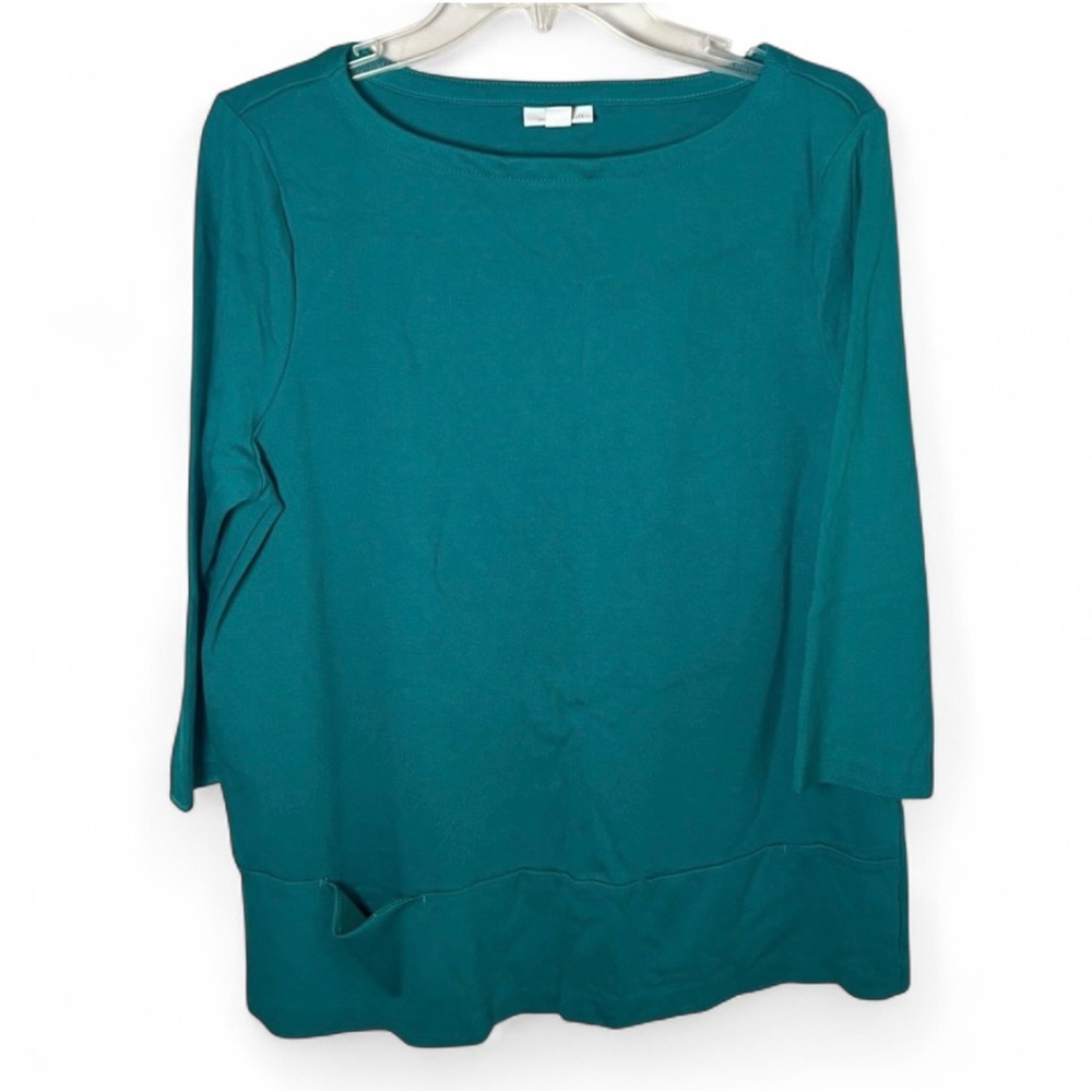 J. Jill Ponte Top Teal Blue Green Knit Stretchy 3/4 Sleeves Size Large Tall
